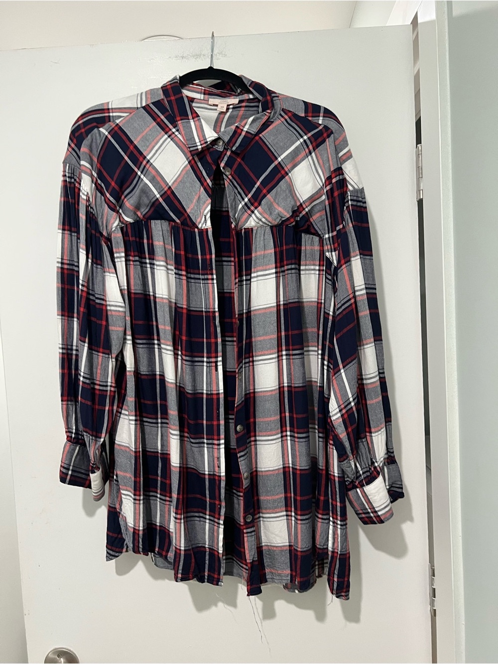 Como Vintage Navy White Red Plaid Button-Down Shirt